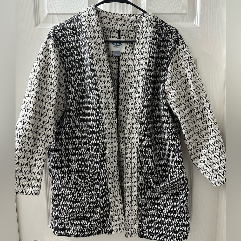 Old Navy Black & Ivory Open Front Jacket/ Cardigan Size Small